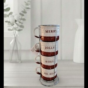 NEW Holiday Time Christmas Stacking Mug Set with Metal Stand